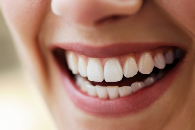 A closeup of healthy teeth and gum pockets.